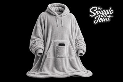 The Snuggle Joint Light Grey Blanket Hoody – Premium oversized wearable blanket hoodie with a soft fleece finish, hood and front pocket for everyday comfort.